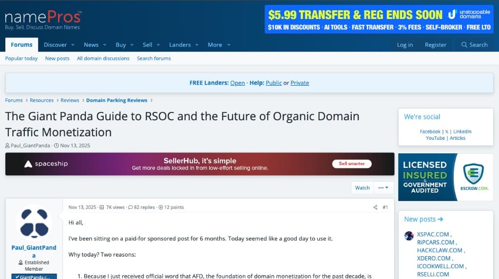 NamePros — 7K views, 82 replies